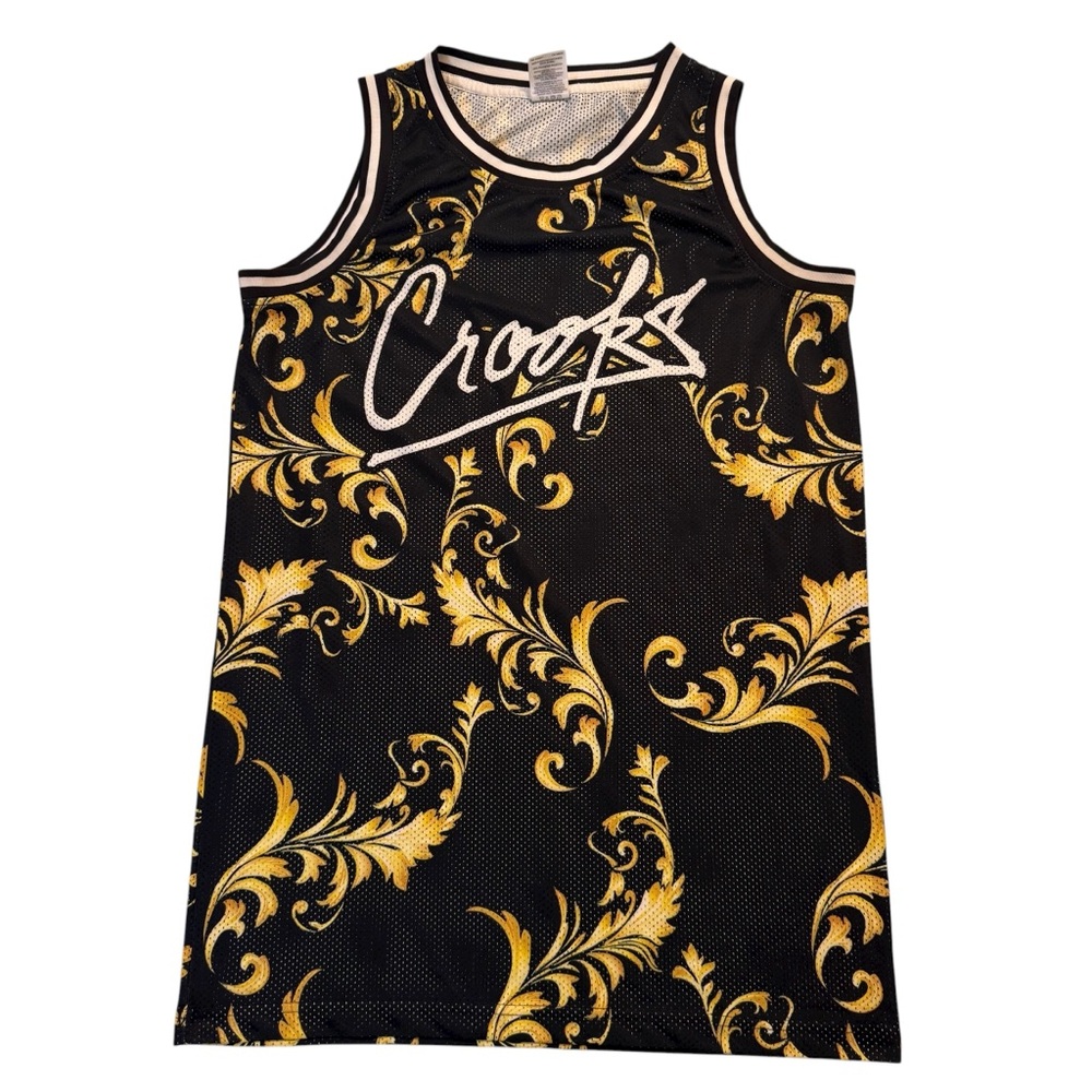Crooks & Castles Gold and Black Mesh Tank Medium